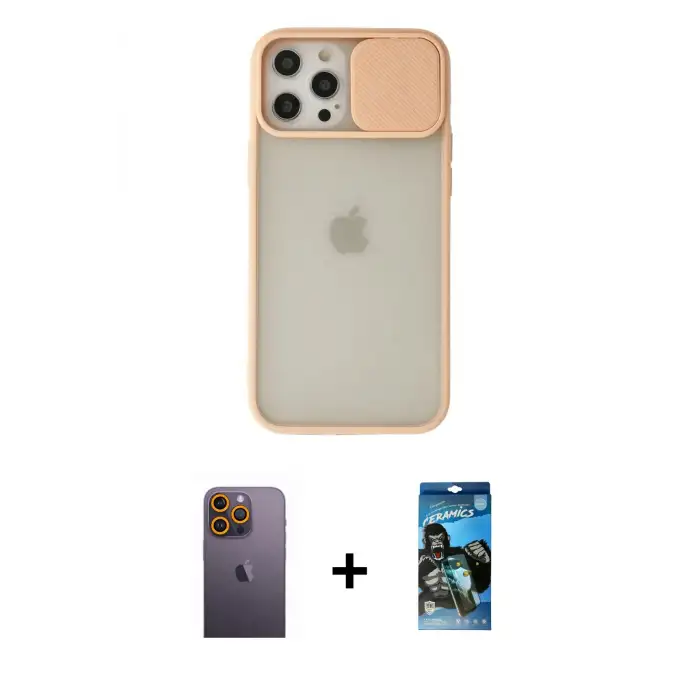 ieg™ iPhone 12 Pro Max Kılıf Vadi Çizgi - Siyah 34D Izgaralı Cam + Neon Fosforlu Kamera Lens - SI