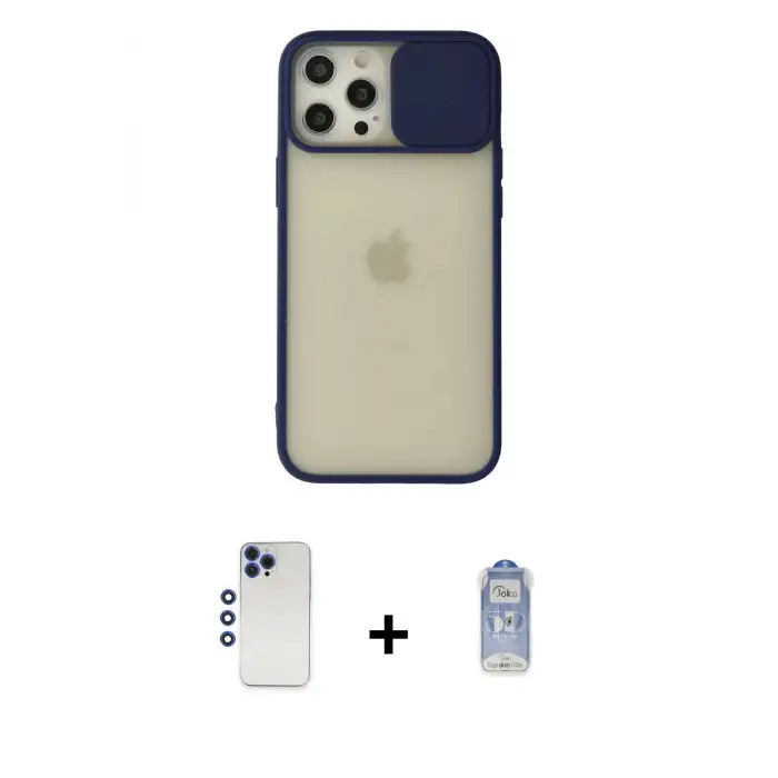 ieg™ iPhone 12 Pro Max Kılıf Vadi Çizgi - Siyah Joko Magic 5D Cam + Shine Kamera Lens - LT