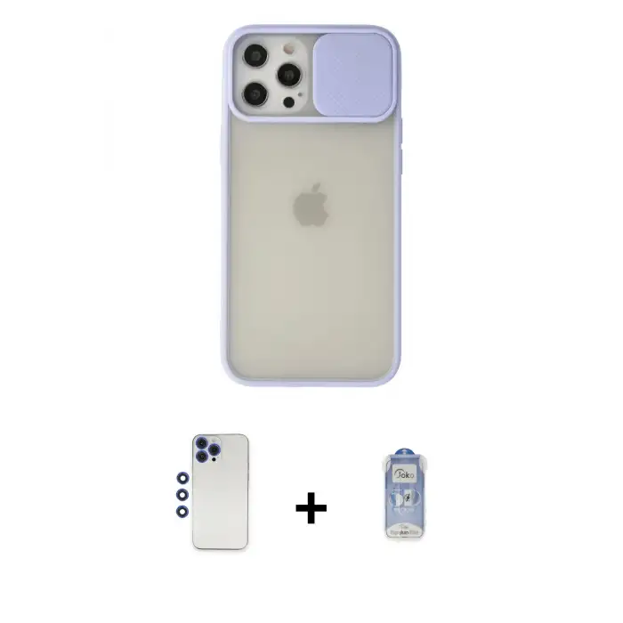 ieg™ iPhone 12 Pro Max Kılıf Vadi Çizgi - Siyah Joko Magic 5D Cam + Shine Kamera Lens - LT