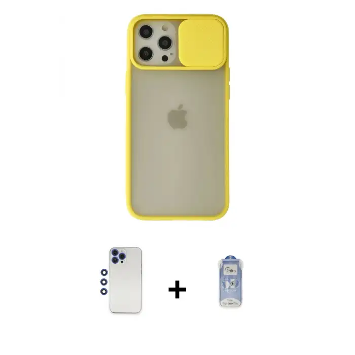 ieg™ iPhone 12 Pro Max Kılıf Vadi Çizgi - Siyah Joko Magic 5D Cam + Shine Kamera Lens - LT