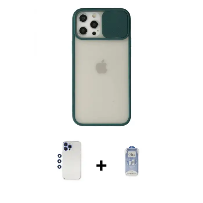ieg™ iPhone 12 Pro Max Kılıf Vadi Çizgi - Siyah Joko Magic 5D Cam + Shine Kamera Lens - LT