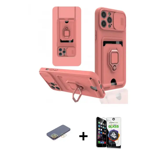 ieg™ iPhone 12 Pro Max Kılıf Vadi Form Prime - Şeffaf Temperli Cam Ekran Koruyucu + Renkli Kamera Lens Koruma Cam - SI