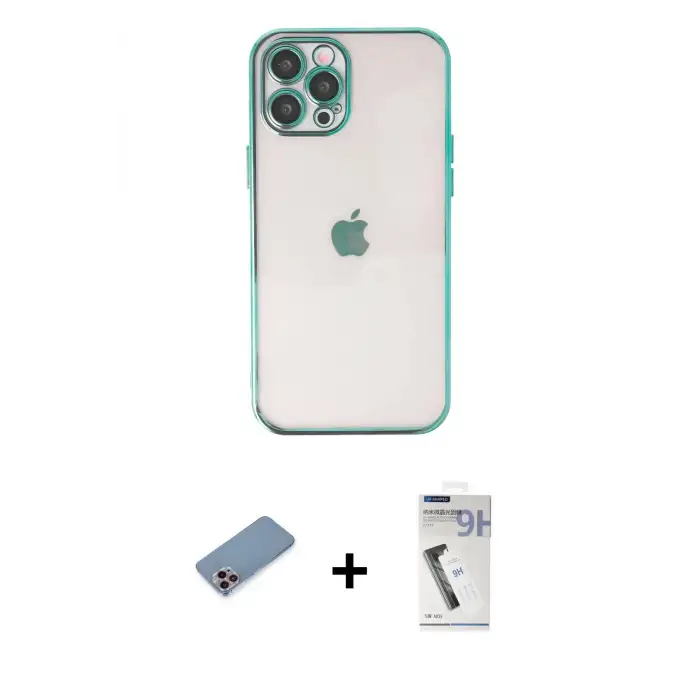 ieg™ iPhone 12 Pro Max Kılıf Vadi Minimal - Şeffaf Uv Polymer Nano Ekran Koruyucu + Shine Kamera Lens Koruma Cam - PE