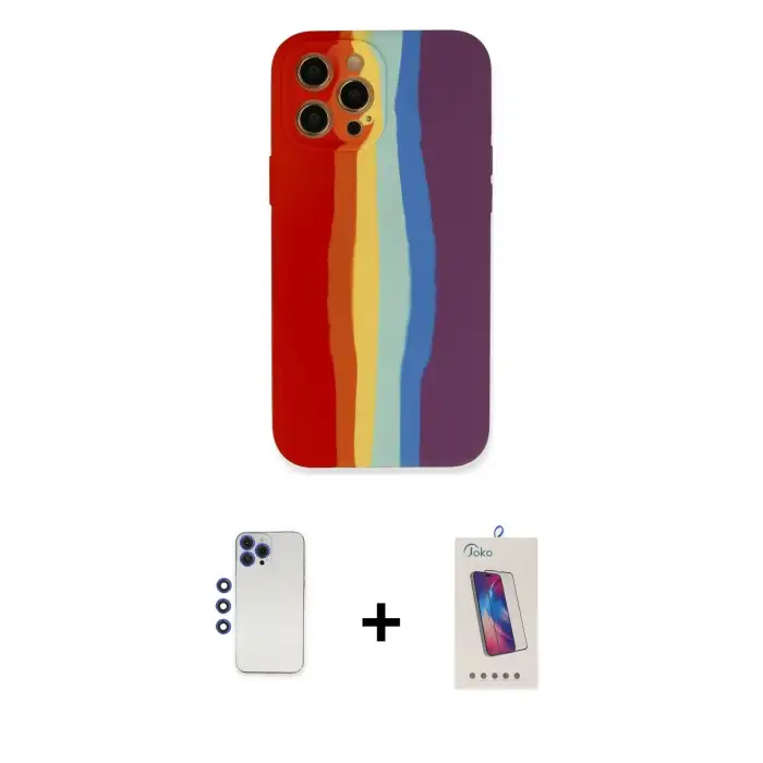 ieg™ iPhone 12 Pro Max Kılıf Yadigar Çizgi - Siyah Joko 5D Cam + Shine Kamera Lens - LT