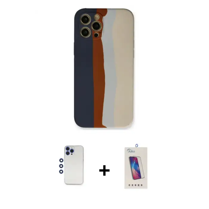 ieg™ iPhone 12 Pro Max Kılıf Yadigar Çizgi - Siyah Joko 5D Cam + Shine Kamera Lens - LT