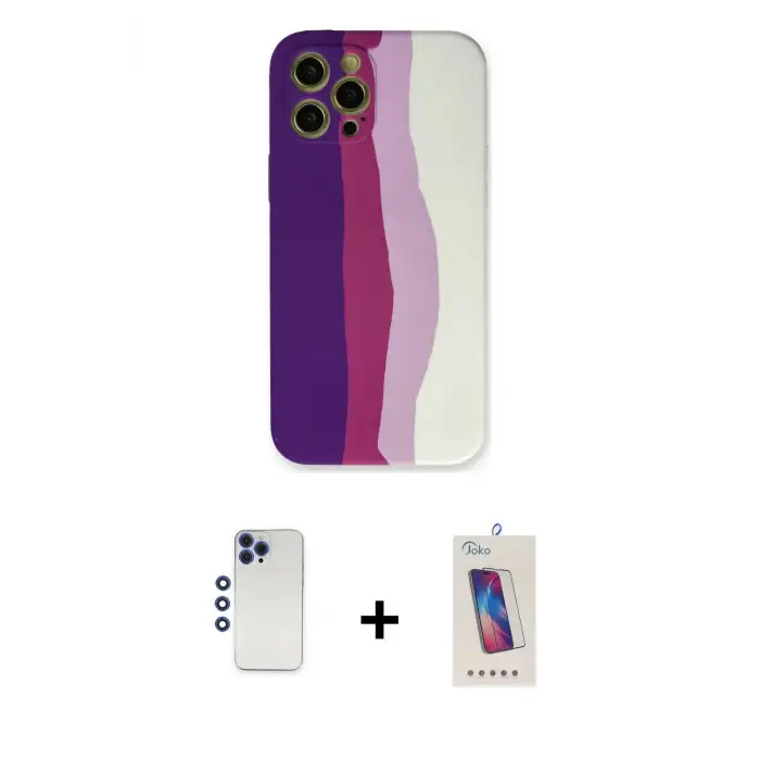 ieg™ iPhone 12 Pro Max Kılıf Yadigar Çizgi - Siyah Joko 5D Cam + Shine Kamera Lens - LT