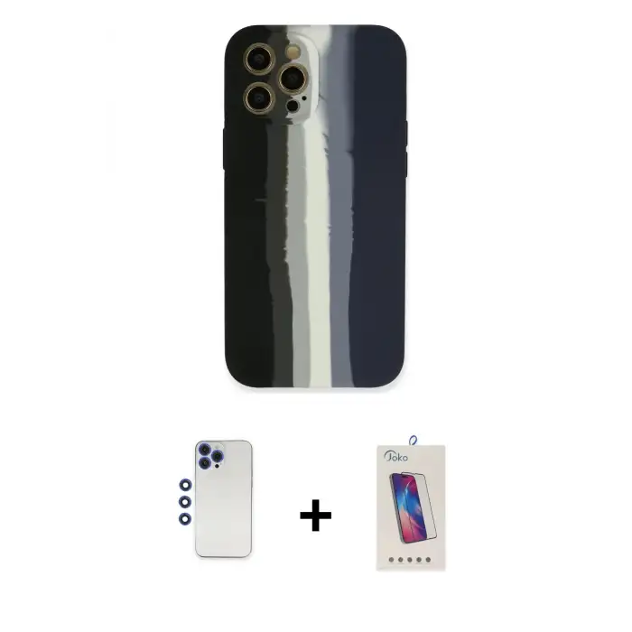 ieg™ iPhone 12 Pro Max Kılıf Yadigar Çizgi - Siyah Joko 5D Cam + Shine Kamera Lens - LT