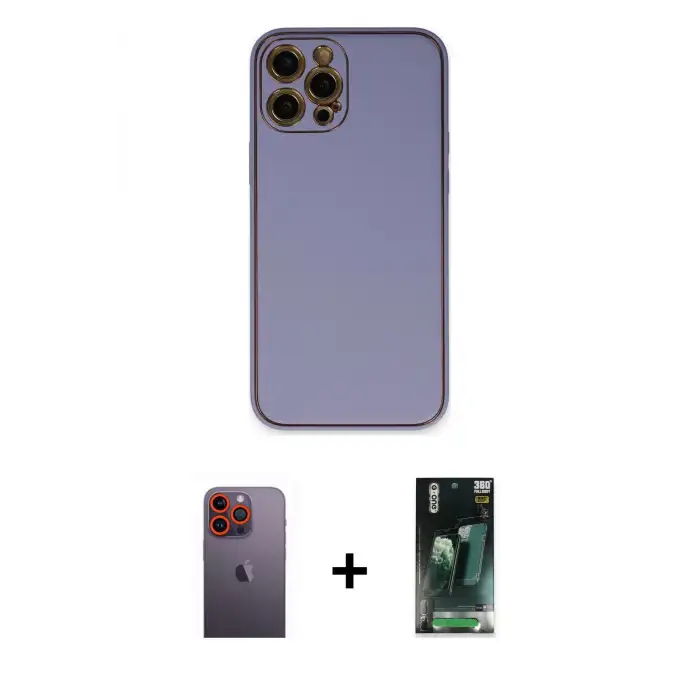 ieg™ iPhone 12 Pro Max Kılıf Yadigar Klasik - Şeffaf 360 Full Body Arka Koruyucu + Neon Fosforlu Kamera Lens - TU