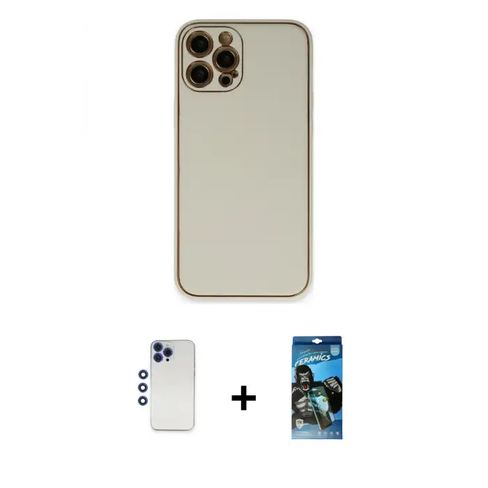 ieg™ iPhone 12 Pro Max Kılıf Yadigar Klasik - Siyah 34D Izgaralı Cam + Shine Kamera Lens - LT