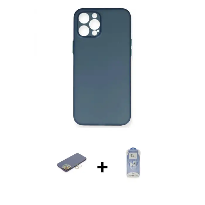 ieg™ iPhone 12 Pro Max Kılıf Yadigar Yansıma Serisi - Siyah Joko Magic 5D Cam + Renkli Kamera Lens Koruma Cam - SI