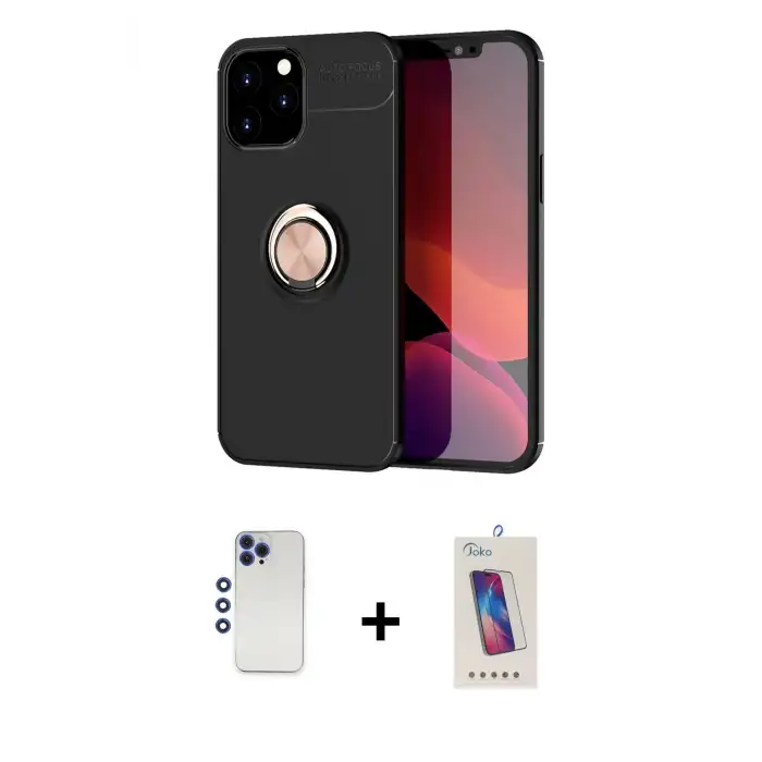 ieg™ iPhone 12 Pro Max Kılıf Yankı Form Prime - Siyah Joko 5D Cam + Shine Kamera Lens - LT