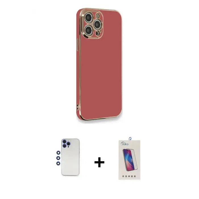 ieg™ iPhone 12 Pro Max Kılıf Yankı Serisi - Siyah Joko 5D Cam + Shine Kamera Lens - LT