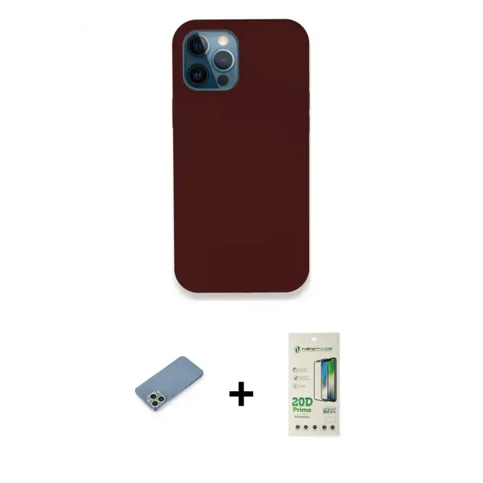 ieg™ iPhone 12 Pro Max Kılıf Zirve Modern Özel Seri - Siyah 20D Premium Cam Ekran Koruyucu + Shine Kamera Lens Koruma Cam - GS