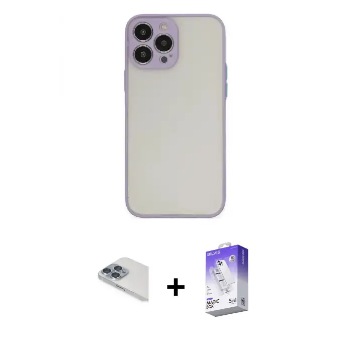 ieg™ iPhone 13 Pro Max Kılıf Ahenk Çizgi Serisi - Siyah Bilvis 5in1 3D Magic Cam Ekran Koruyucu + Pers Alüminyum Kamera Lens - SABE