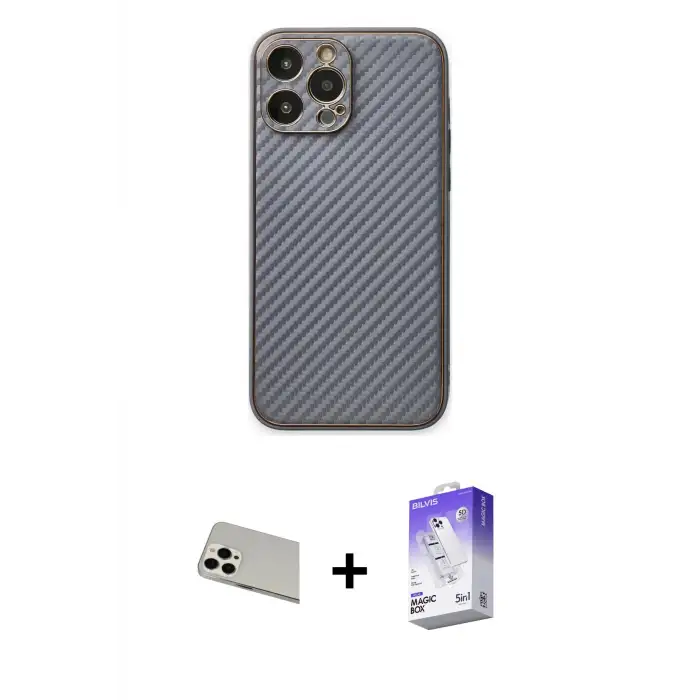 ieg™ iPhone 13 Pro Max Kılıf Ahenk Işık - Siyah Bilvis 5in1 3D Magic Cam Ekran Koruyucu + Rainbow Kamera Lens Koruma Cam - BZ