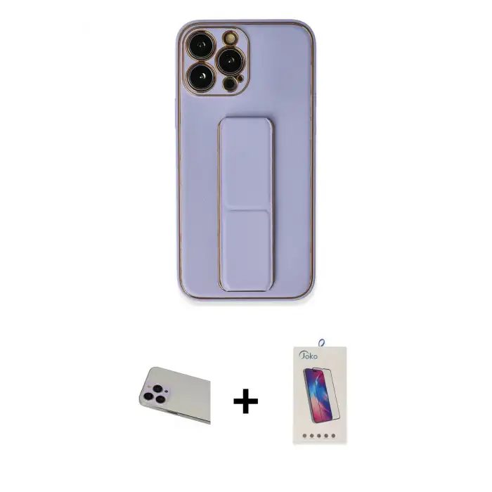 ieg™ iPhone 13 Pro Max Kılıf Akış Doku - Siyah Joko 5D Cam + Rainbow Kamera Lens Koruma Cam - MR