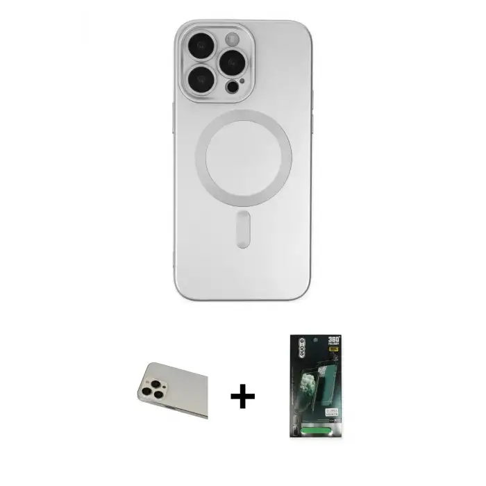 ieg™ iPhone 13 Pro Max Kılıf Akış Minimal Özel Seri - Şeffaf 360 Full Body Arka Koruyucu + Rainbow Kamera Lens Koruma Cam - REGD