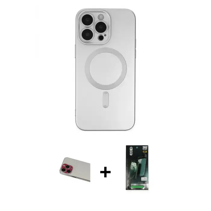 ieg™ iPhone 13 Pro Max Kılıf Akış Minimal Özel Seri - Şeffaf 360 Full Body Arka Koruyucu + Rainbow Kamera Lens Koruma Cam - KI