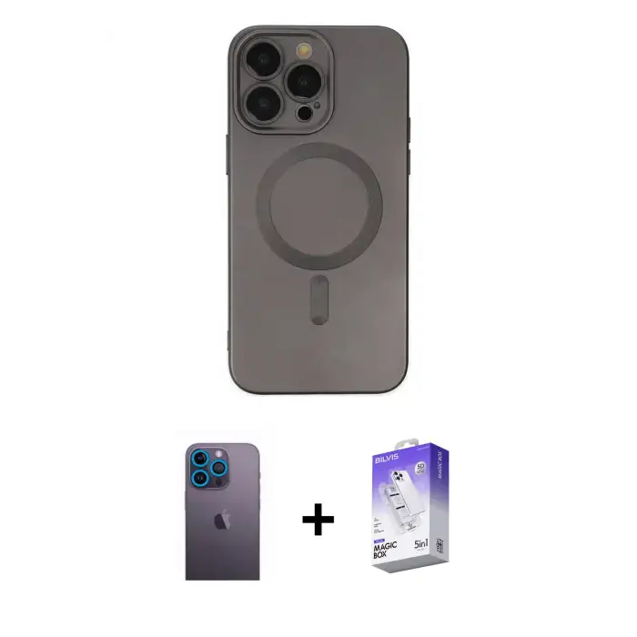 ieg™ iPhone 13 Pro Max Kılıf Akış Minimal Özel Seri - Siyah Bilvis 5in1 3D Magic Cam Ekran Koruyucu + Neon Fosforlu Kamera Lens - MI