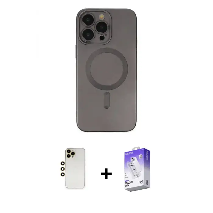 ieg™ iPhone 13 Pro Max Kılıf Akış Minimal Özel Seri - Siyah Bilvis 5in1 3D Magic Cam Ekran Koruyucu + Shine Kamera Lens - GD