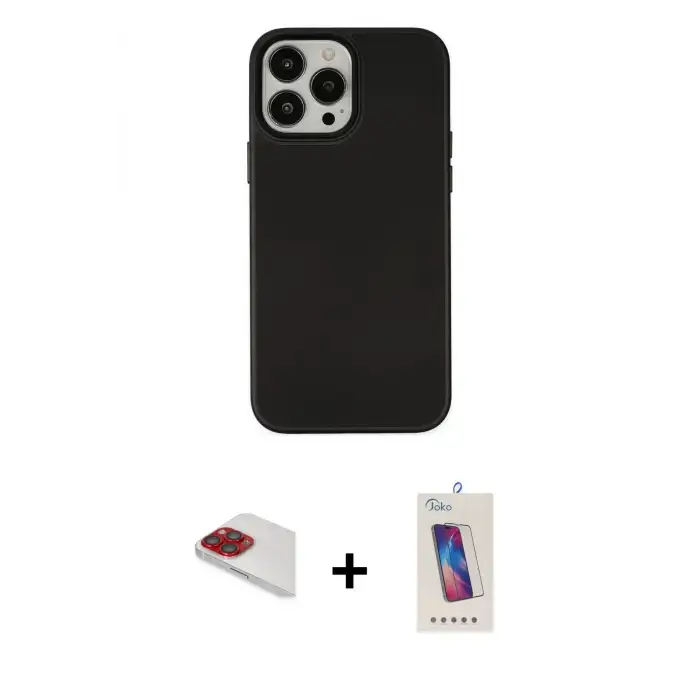 ieg™ iPhone 13 Pro Max Kılıf Çekirdek Çizgi - Siyah Joko 5D Cam + Pers Alüminyum Kamera Lens - KI