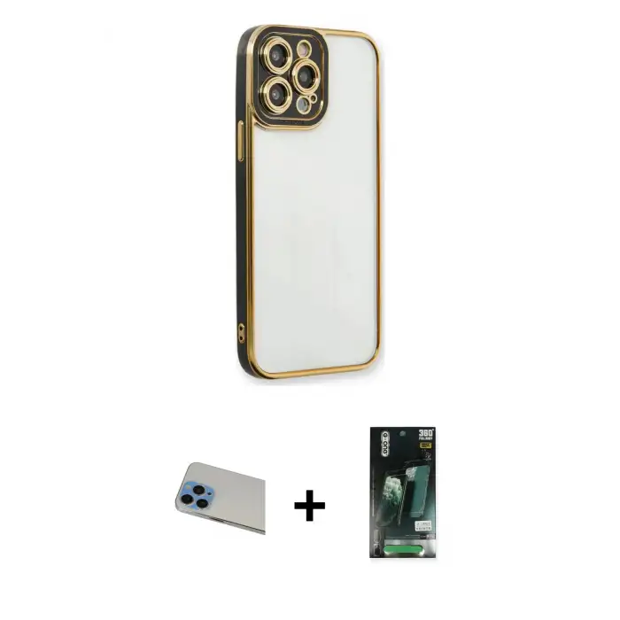 ieg™ iPhone 13 Pro Max Kılıf Çekirdek Klasik Serisi - Şeffaf 360 Full Body Arka Koruyucu + Rainbow Kamera Lens Koruma Cam - MI