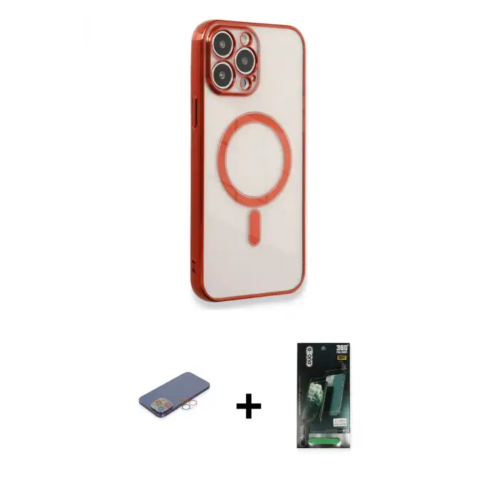 ieg™ iPhone 13 Pro Max Kılıf Doruk Minimal - Şeffaf 360 Full Body Arka Koruyucu + Renkli Kamera Lens Koruma Cam - PE