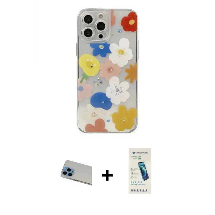 ieg™ iPhone 13 Pro Max Kılıf Eksen Asil Prime - Şeffaf Pasifik Cam Ekran Koruyucu + Rainbow Kamera Lens Koruma Cam - MI