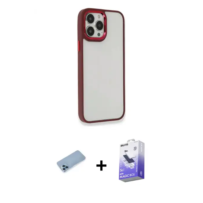 ieg™ iPhone 13 Pro Max Kılıf Eksen Doku Prime - Siyah Bilvis 5in1 5D Magic Hayalet Cam Ekran Koruyucu + Shine Kamera Lens Koruma Cam - MI