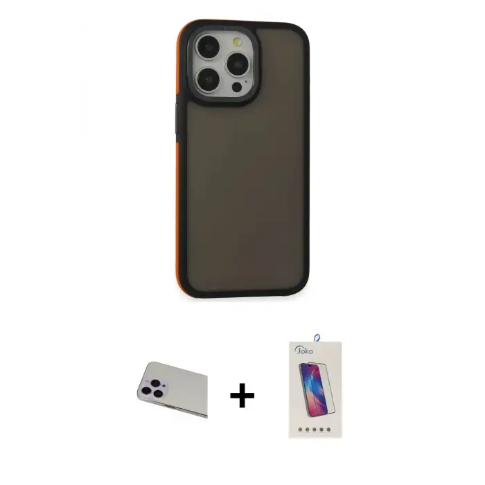 ieg™ iPhone 13 Pro Max Kılıf Eksen Işık - Siyah Joko 5D Cam + Rainbow Kamera Lens Koruma Cam - MR