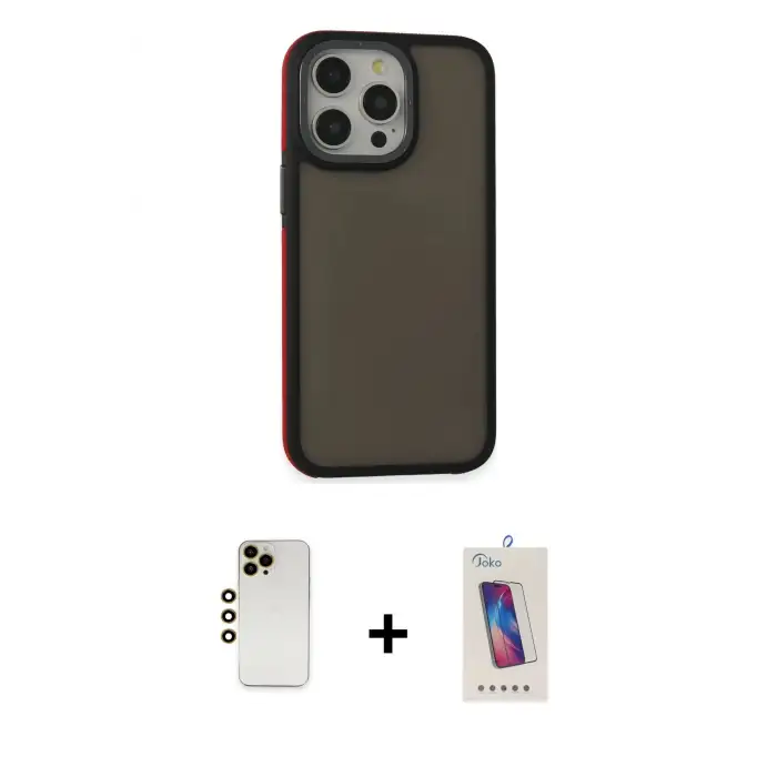 ieg™ iPhone 13 Pro Max Kılıf Eksen Işık - Siyah Joko 5D Cam + Shine Kamera Lens - GD