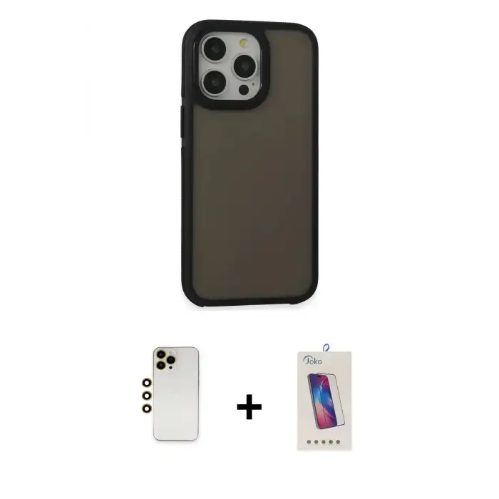 ieg™ iPhone 13 Pro Max Kılıf Eksen Işık - Siyah Joko 5D Cam + Shine Kamera Lens - GD