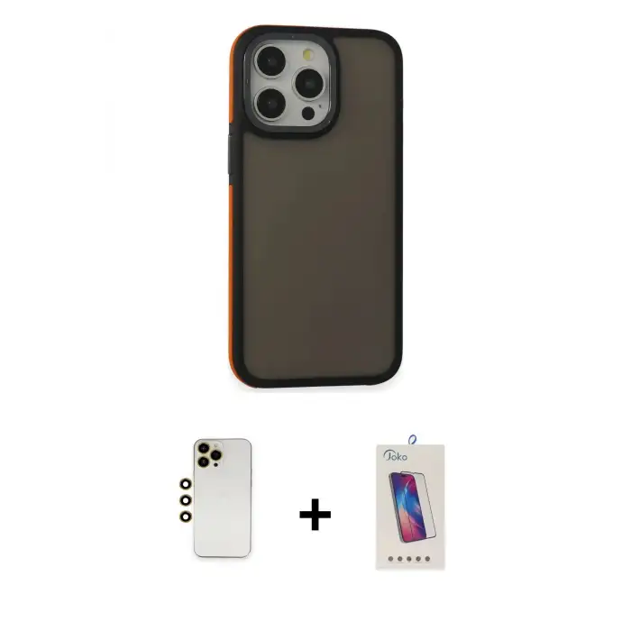 ieg™ iPhone 13 Pro Max Kılıf Eksen Işık - Siyah Joko 5D Cam + Shine Kamera Lens - GD