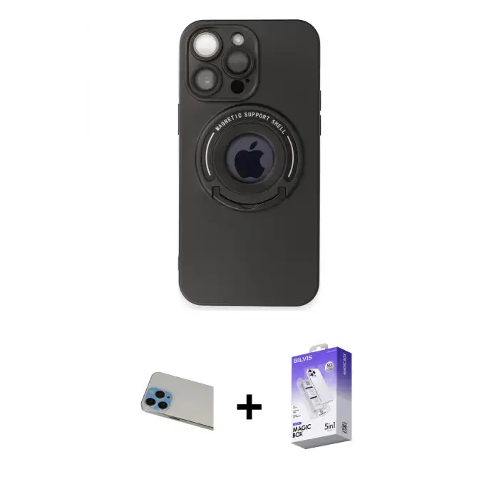 ieg™ iPhone 13 Pro Max Kılıf Eksen Klasik Prime - Siyah Bilvis 5in1 3D Magic Cam Ekran Koruyucu + Rainbow Kamera Lens Koruma Cam - MI