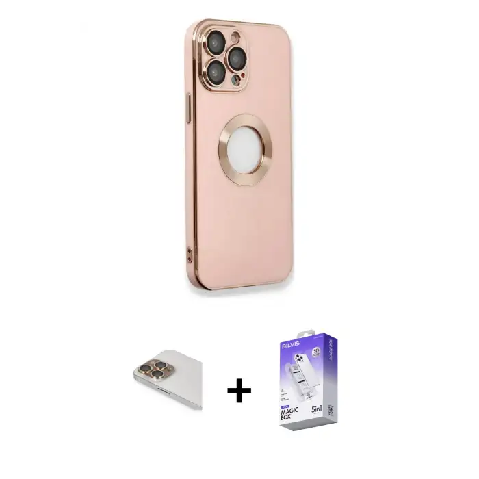 ieg™ iPhone 13 Pro Max Kılıf İz Form Serisi - Siyah Bilvis 5in1 3D Magic Cam Ekran Koruyucu + Pers Alüminyum Kamera Lens - GD