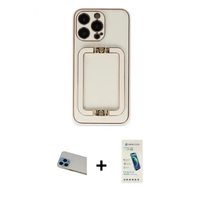 ieg™ iPhone 13 Pro Max Kılıf Kozmos Minimal Prime - Şeffaf Pasifik Cam Ekran Koruyucu + Rainbow Kamera Lens Koruma Cam - MI