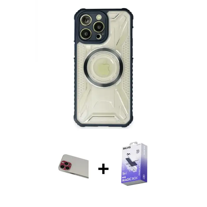 ieg™ iPhone 13 Pro Max Kılıf Kutup Modern - Siyah Bilvis 5in1 5D Magic Hayalet Cam Ekran Koruyucu + Rainbow Kamera Lens Koruma Cam - KI