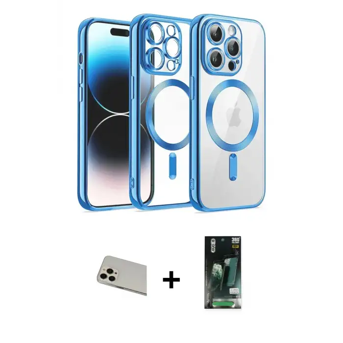 ieg™ iPhone 13 Pro Max Kılıf Nova Işık Özel Seri - Şeffaf 360 Full Body Arka Koruyucu + Rainbow Kamera Lens Koruma Cam - REGD