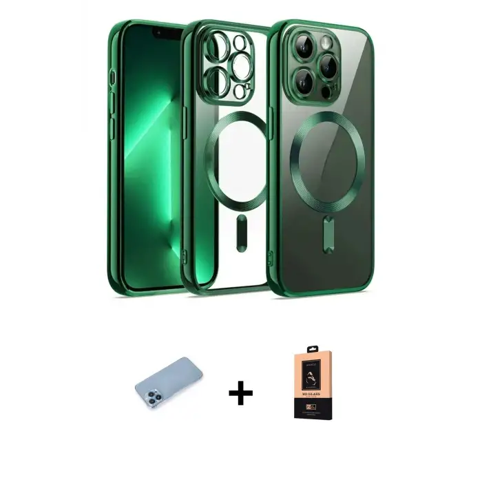 ieg™ iPhone 13 Pro Max Kılıf Nova Işık Özel Seri - Şeffaf Maxco Cam Ekran Koruyucu + Shine Kamera Lens Koruma Cam - MI