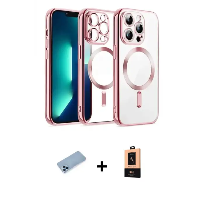ieg™ iPhone 13 Pro Max Kılıf Nova Işık Özel Seri - Şeffaf Maxco Cam Ekran Koruyucu + Shine Kamera Lens Koruma Cam - MI