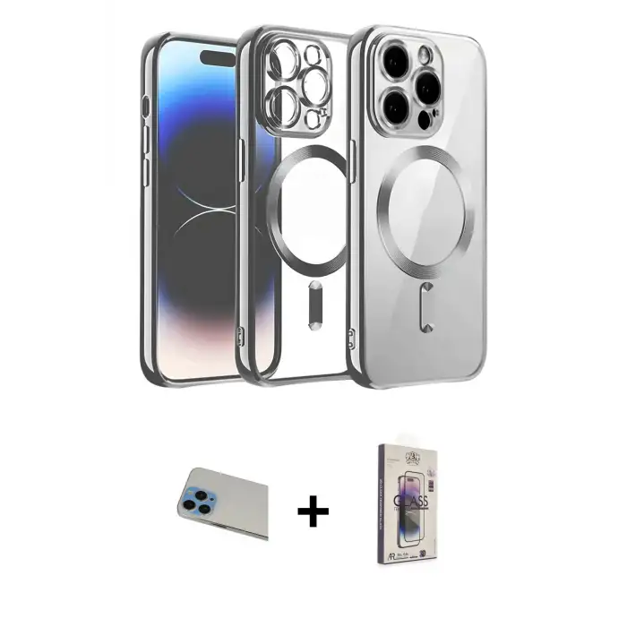 ieg™ iPhone 13 Pro Max Kılıf Nova Işık Özel Seri - Siyah Bilvis 3D Cam Ekran Koruyucu + Rainbow Kamera Lens Koruma Cam - MI