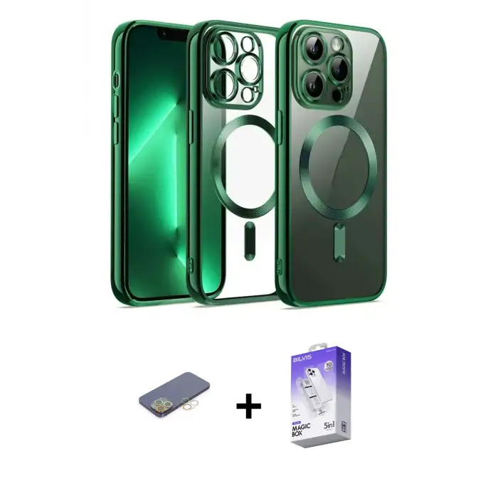 ieg™ iPhone 13 Pro Max Kılıf Nova Işık Özel Seri - Siyah Bilvis 5in1 3D Magic Cam Ekran Koruyucu + Renkli Kamera Lens Koruma Cam - SI