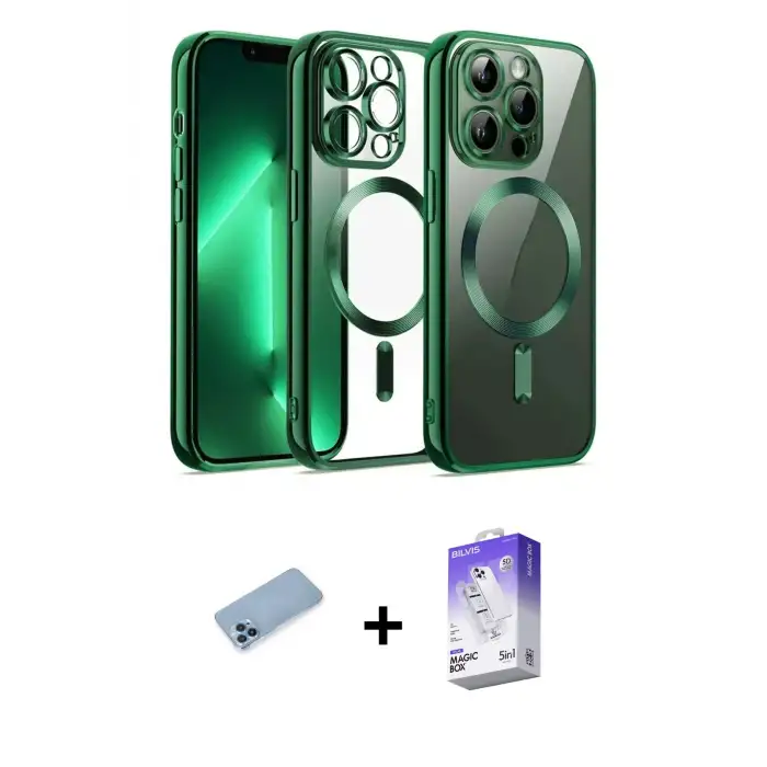ieg™ iPhone 13 Pro Max Kılıf Nova Işık Özel Seri - Siyah Bilvis 5in1 3D Magic Cam Ekran Koruyucu + Shine Kamera Lens Koruma Cam - MI