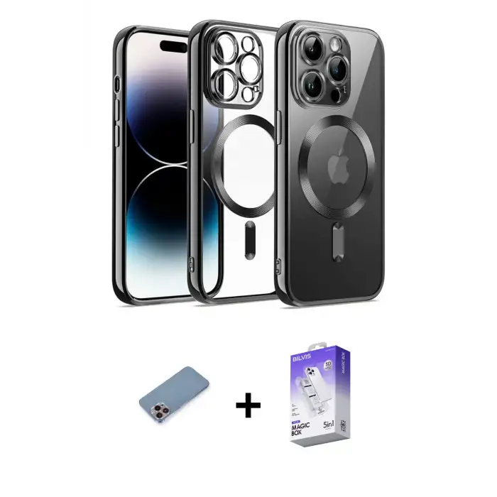 ieg™ iPhone 13 Pro Max Kılıf Nova Işık Özel Seri - Siyah Bilvis 5in1 3D Magic Cam Ekran Koruyucu + Shine Kamera Lens Koruma Cam - PE