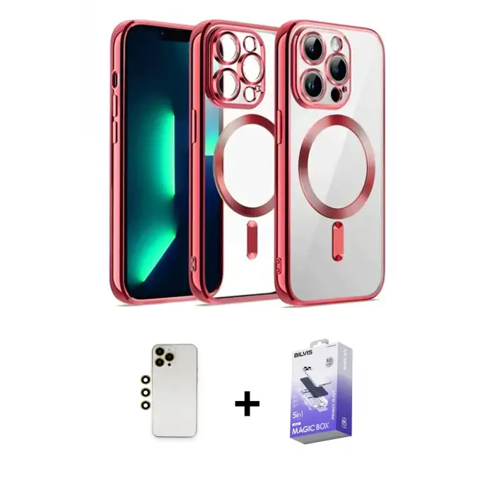 ieg™ iPhone 13 Pro Max Kılıf Nova Işık Özel Seri - Siyah Bilvis 5in1 5D Magic Hayalet Cam Ekran Koruyucu + Shine Kamera Lens - GD