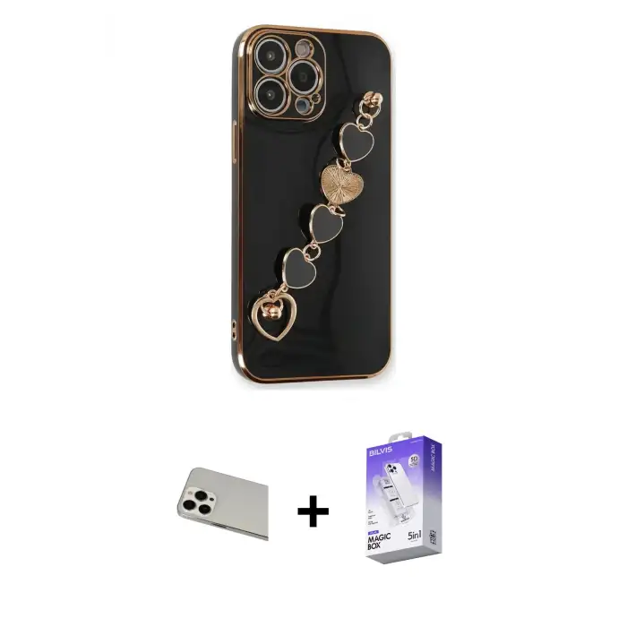 ieg™ iPhone 13 Pro Max Kılıf Nova Işık Prime - Siyah Bilvis 5in1 3D Magic Cam Ekran Koruyucu + Rainbow Kamera Lens Koruma Cam - BZ