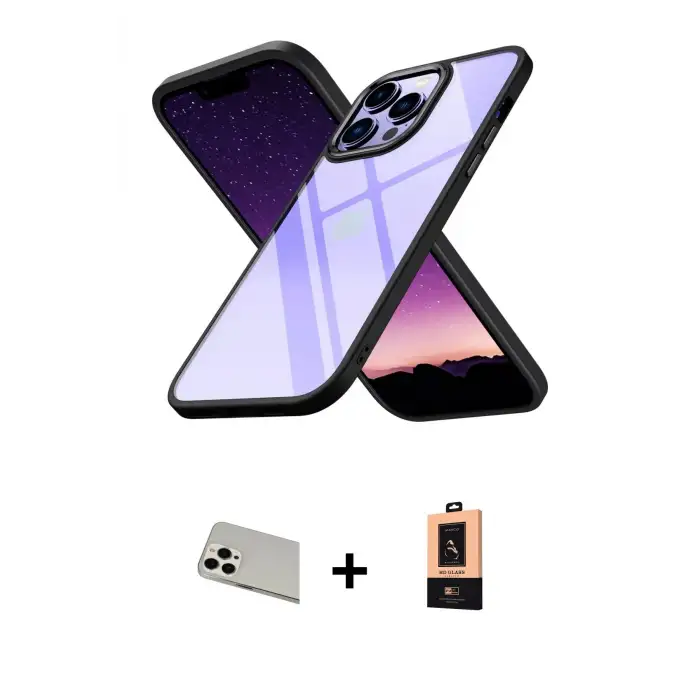 ieg™ iPhone 13 Pro Max Kılıf Nova Işık Serisi - Şeffaf Maxco Cam Ekran Koruyucu + Rainbow Kamera Lens Koruma Cam - BZ
