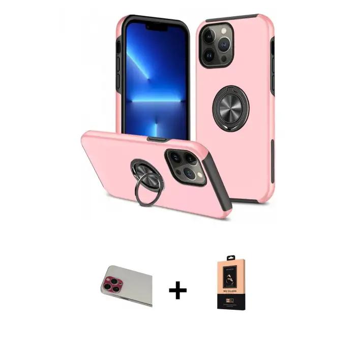 ieg™ iPhone 13 Pro Max Kılıf Odak Form Prime - Şeffaf Maxco Cam Ekran Koruyucu + Rainbow Kamera Lens Koruma Cam - KI