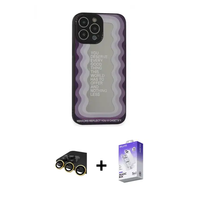 ieg™ iPhone 13 Pro Max Kılıf Odak Klasik Serisi - Siyah Bilvis 5in1 3D Magic Cam Ekran Koruyucu + Raze Metal Kamera Lens - GD