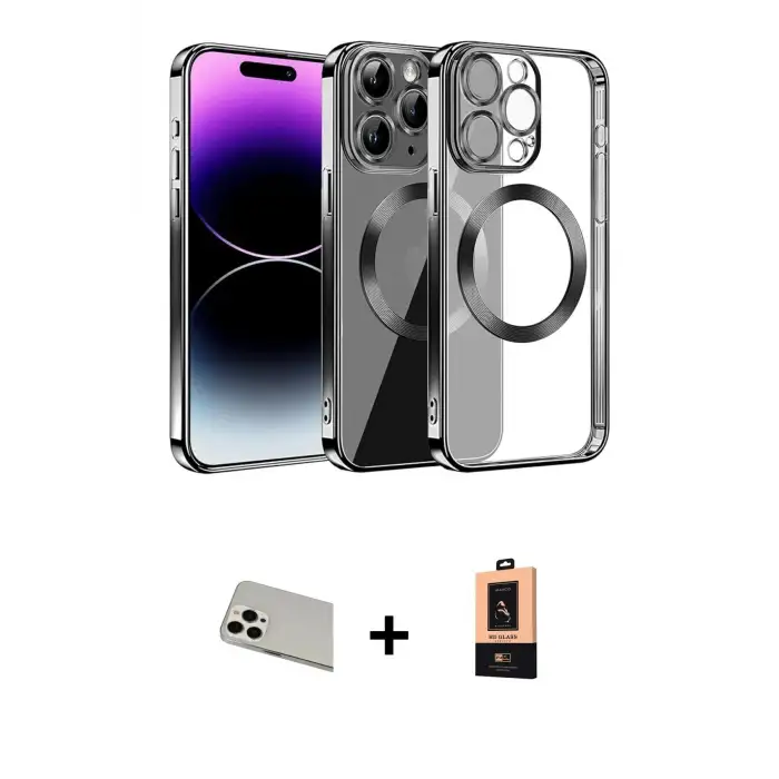 ieg™ iPhone 13 Pro Max Kılıf Pusula Form - Şeffaf Maxco Cam Ekran Koruyucu + Rainbow Kamera Lens Koruma Cam - BZ